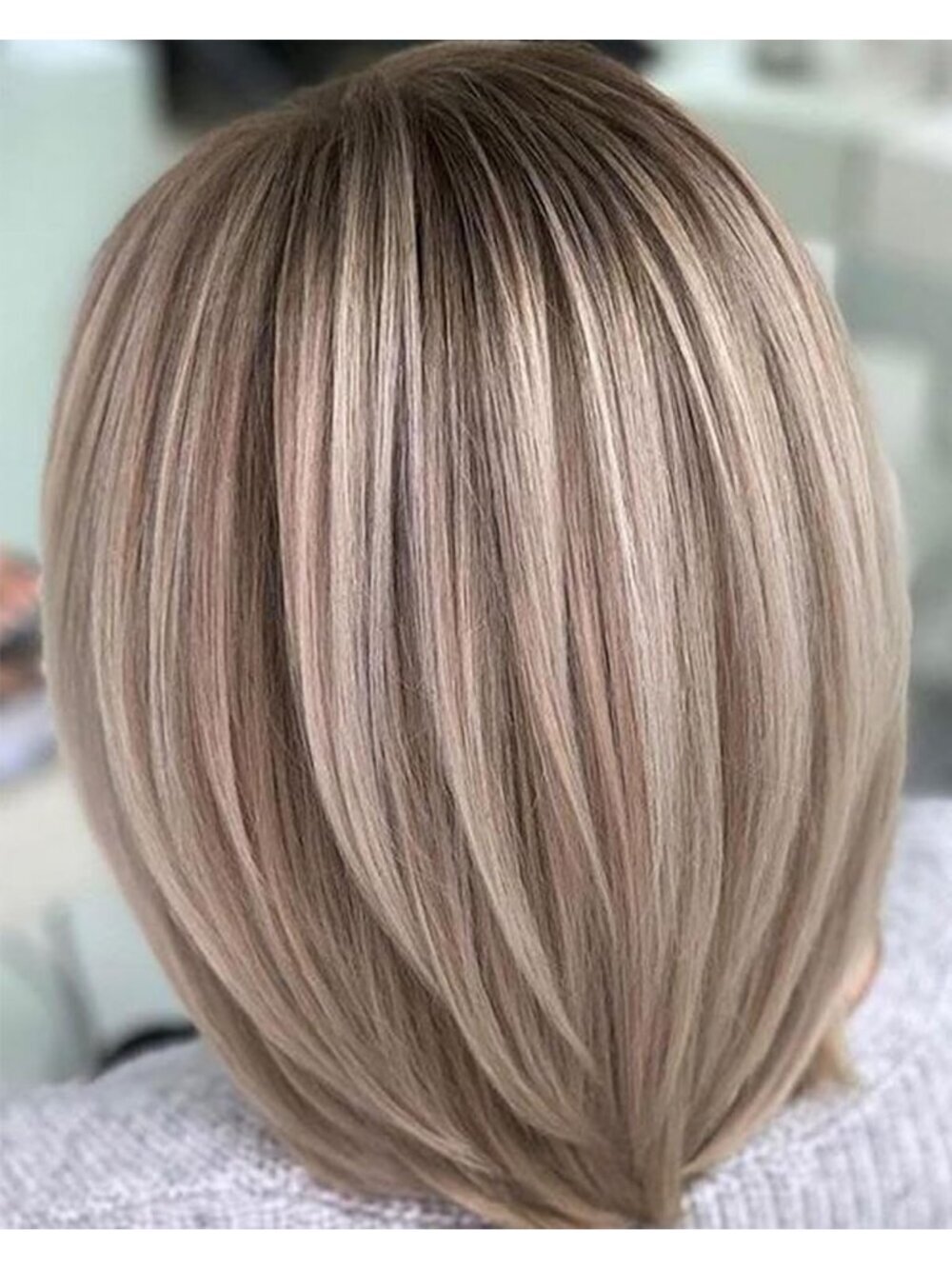 Women's Light Blonde 12 Inch Mid Length Heat Synthetic Straight Layered Bob Wigs